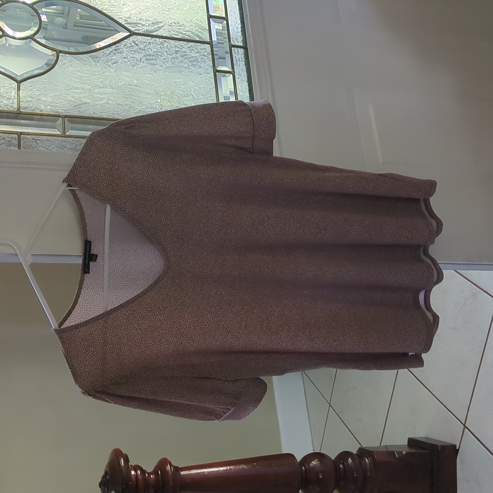 Women's blouse, tan w/white dots, size L
